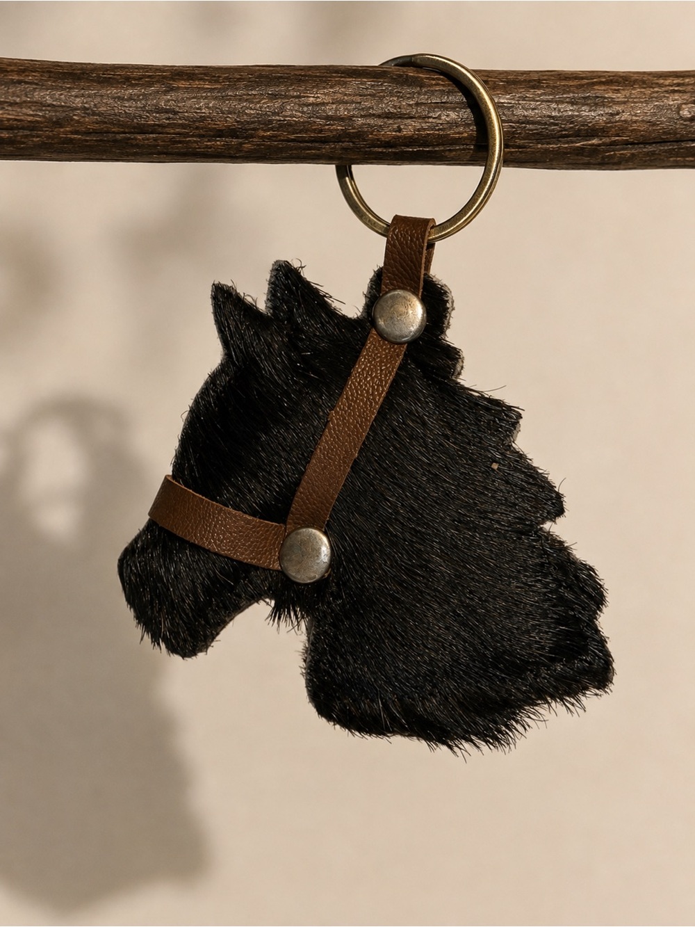 Black Dog Silhouette Keychain with Brown Leather Strap
